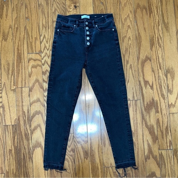 LOFT Denim - LOFT Black Full Button Fly Cropped Release Hems The Skinny Jeans Size 27/4